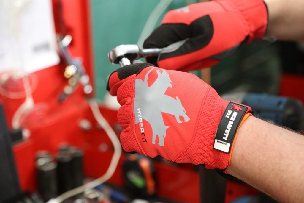 Workplace Safety Gloves and Masks red mechanic gloves